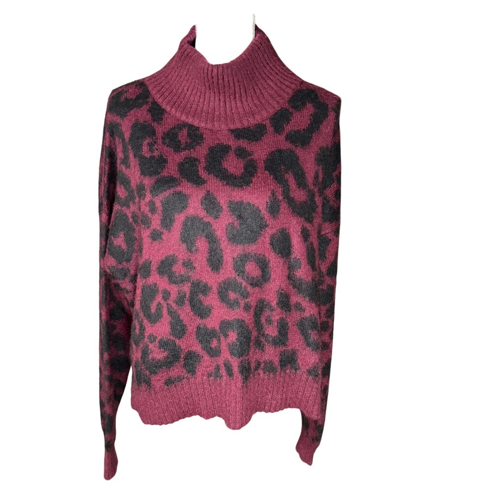 Sweaty Betty Animal Jacquard Sweater Black Cherry Leopard Mohair Blend Large NWT
